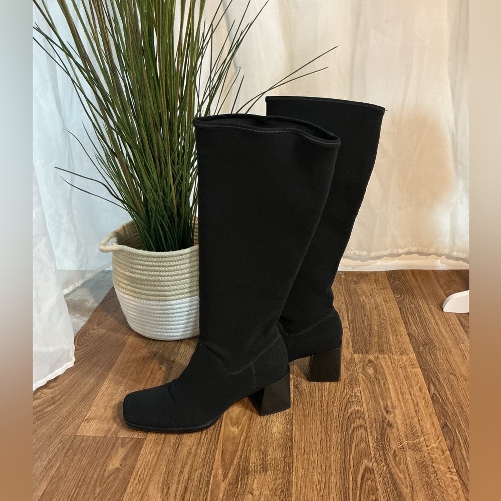 Vtg neoprene, knee high square toe boots